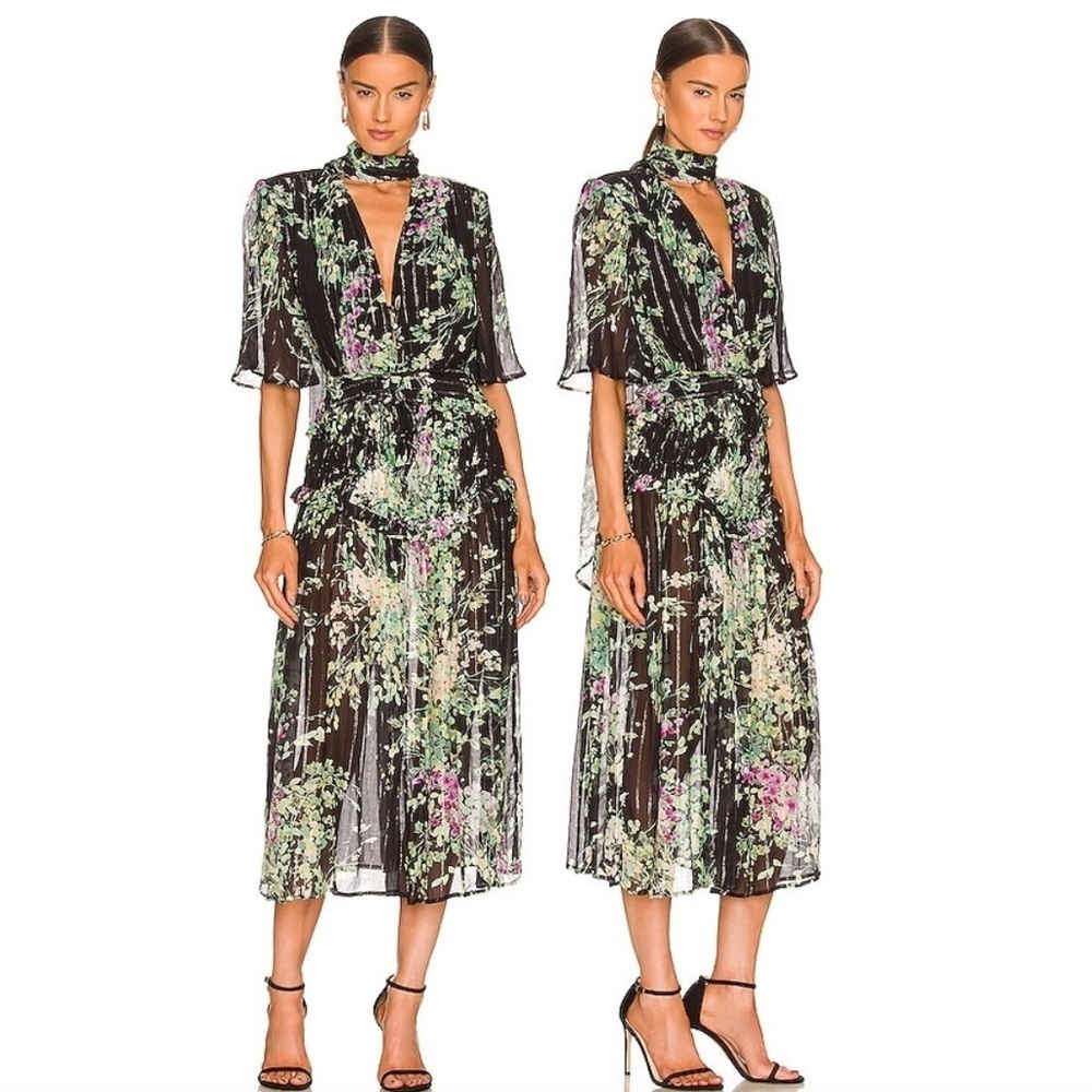NWT Sabina Musayev Lunetta Midi Dress Floral Retro Old Money Classic Corpcore